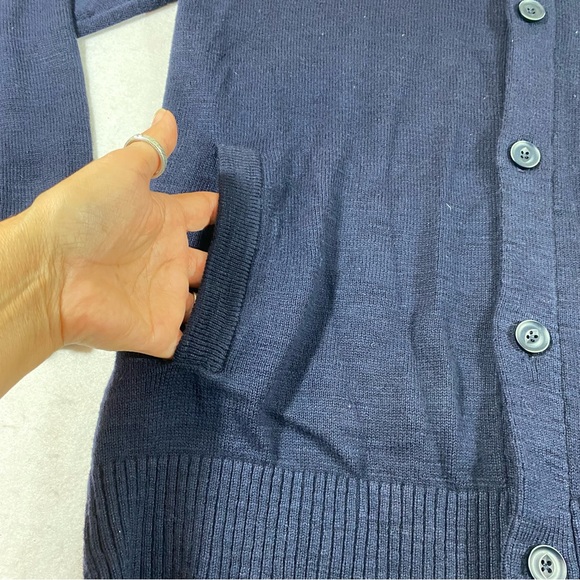 GOODFELLOW Mens Cardigan Sweater  button Down pockets Navy blue Cowl collar M. - Picture 8 of 8